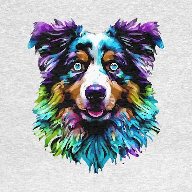 Cute Australian Shepherd Dog Stencil Artwork by Furrban